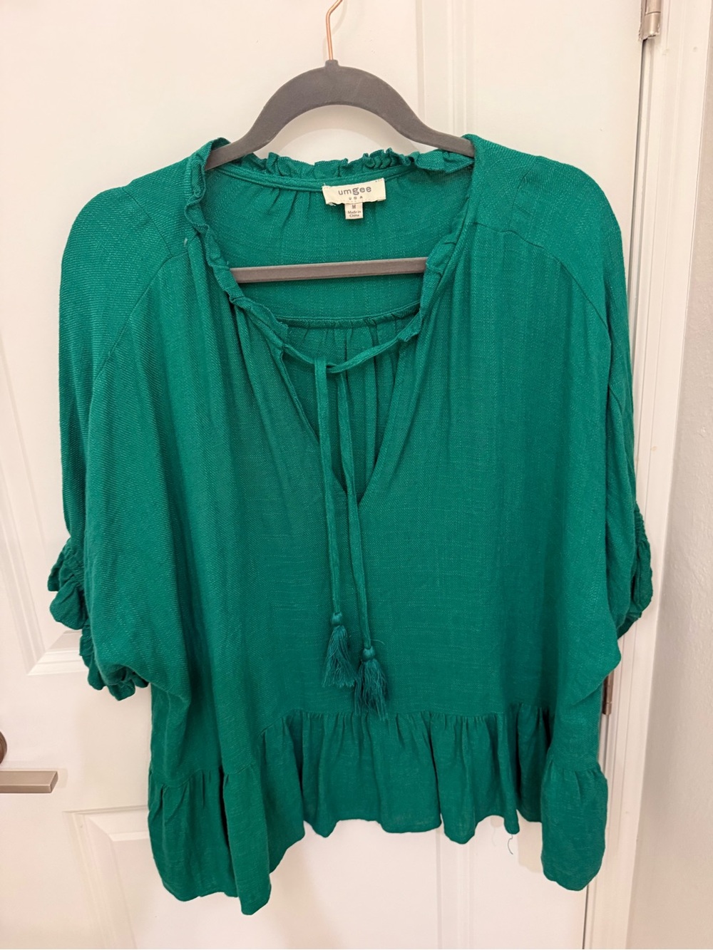 Umgee Teal-Green Peasant Tunic with Tassel Tie